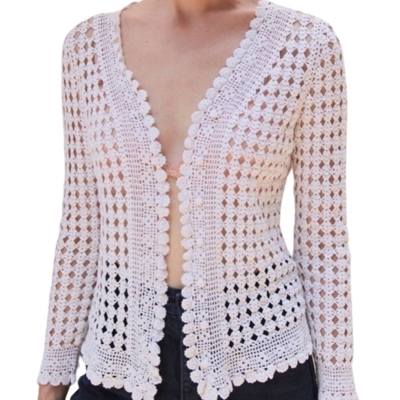 Vintage Lauren Ralph Lauren Hand Knit Crochet Cotton Boho Summer Cardigan 3X - Picture 1 of 15